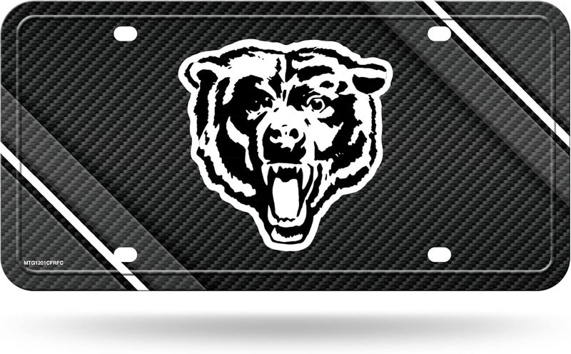 NFL Football Chicago Bears Retro Carbon Fiber Design Metal Auto Tag 6" x 12" - Great for Truck/Car/SUV